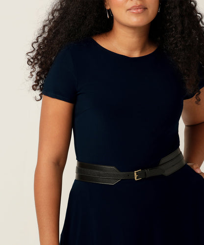 stretchy belt available in 9 sizes - Kiva is a new style stretchy belt that works perfectly over our dresses or can be worn over separates with your top tucked in to reveal the front detail.