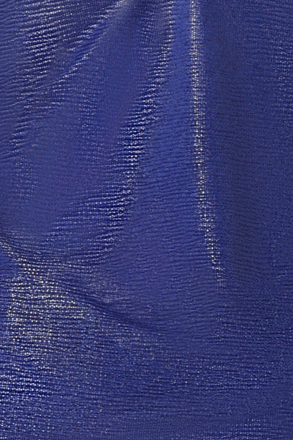 fabric swatch of cobalt Xanadu, a shimmering jersey fabric in shades of cobalt blue, this sparkly fabric is used by Australian and New Zealand women's fashion brand, L&F to make tops and accessories in their new occasionwear collection.