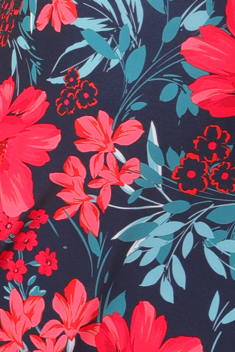 swatch of Australian and New Zealand fashion label L&F's Floraison  floral print dry touch jersey fabric used to make women's wrap dresses and casual tops.